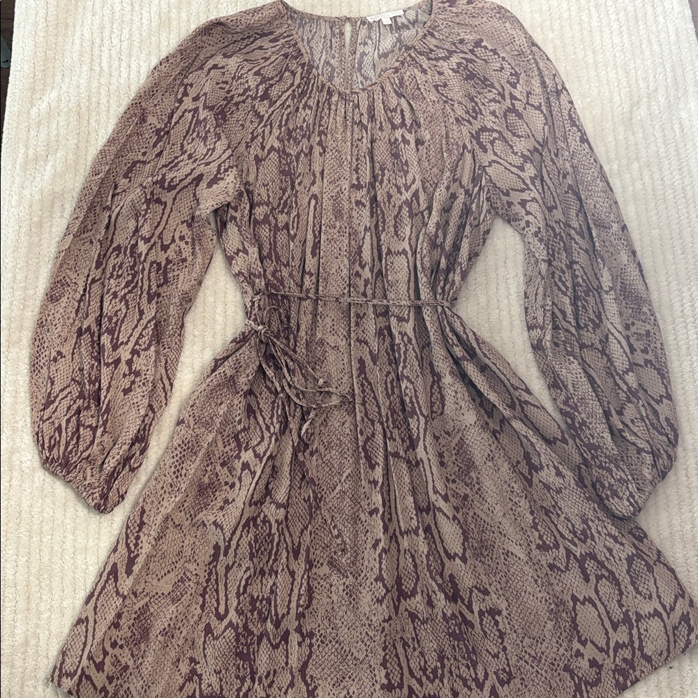 Gianni Bini Tan and Brown Snake skinned Patterned Long Sleeve Dress.